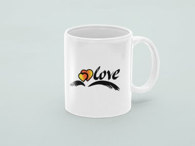 Love Text With Double Hearts - valentine themed printed ceramic white coffee and tea mugs/ cups