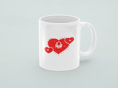 Cute Coulpe with Hearts  - valentine themed printed ceramic white coffee and tea mugs/ cups