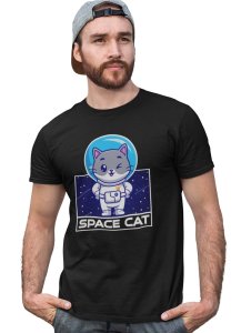 Space Cat - Black printed cotton t-shirt - Comfortable and Stylish Tshirt