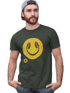 Smile with a Headphone Blend T-shirt (Green) - Clothes for Emoji Lovers - Suitable for Fun Events - Foremost Gifting Material for Your Friends and Close Ones