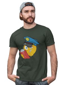 Please be Aware, Police is Here Emoji T-shirt (Green) - Clothes for Emoji Lovers - Suitable for Fun Events - Foremost Gifting Material for Your Friends and Close Ones