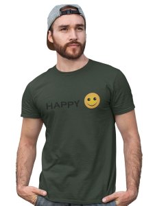 Written Happy Text with Emoji T-shirt (Green) - Clothes for Emoji Lovers -Foremost Gifting Material for Your Friends and Close Ones