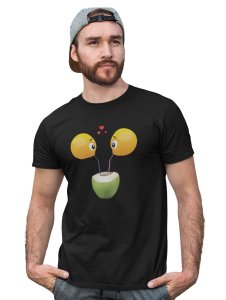 Loveable Emoji Couple Drinking Coconut Water Printed T-shirt - Clothes for Emoji Lovers - Suitable for Fun Events - Foremost Gifting Material for Your Friends and Close Ones