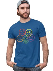 Scribbled Five different Emojis T-shirt (Blue) - Clothes for Emoji Lovers - Suitable for Fun Events - Foremost Gifting Material for Your Friends and Close Ones