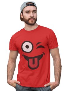 Left Eye Blink Emoji T-shirt (Red) - Clothes for Emoji Lovers - Foremost Gifting Material for Your Friends and Close Ones