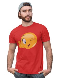 Blink a wink Emoji T-shirt (Red) - Clothes for Emoji Lovers - Foremost Gifting Material for Your Friends and Close Ones