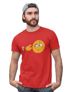 A Cup of Tea for Me Printed T-shirt (Red) - Clothes for Emoji Lovers - Foremost Gifting Material for Your Friends and Close Ones