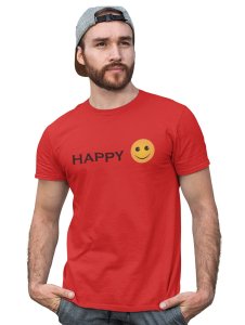 Happy Written Text Emoji T-shirt (Red) - Clothes for Emoji Lovers - Foremost Gifting Material for Your Friends and Close Ones