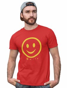 Simple Smile -Yellowish Outline Printed T-shirt (Red) - Clothes for Emoji Lovers - Foremost Gifting Material for Your Friends and Close Ones