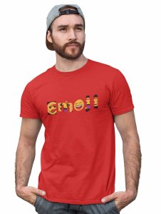 Emoji Pattern in Alphabets Printed T-shirt (Red) - Clothes for Emoji Lovers - Foremost Gifting Material for Your Friends and Close Ones