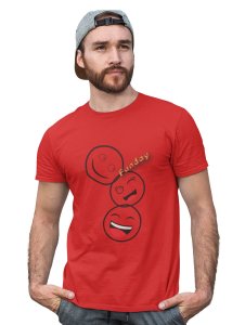 Triplets White Faced Emojis T-shirt (Red) - Clothes for Emoji Lovers - Foremost Gifting Material for Your Friends and Close Ones