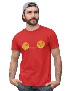 Couples Showing Flying Kiss Emoji T-shirt (Red) - Clothes for Emoji Lovers - Foremost Gifting Material for Your Friends and Close Ones