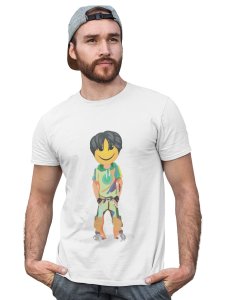 A Young Standing Emoji Boy Printed T-shirt (White) - Clothes for Emoji Lovers -Foremost Gifting Material for Your Friends and Close Ones