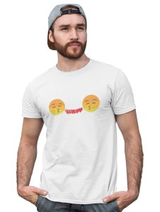 Couples Showing Flying Kiss Emoji T-shirt (White) - Clothes for Emoji Lovers -Foremost Gifting Material for Your Friends and Close Ones
