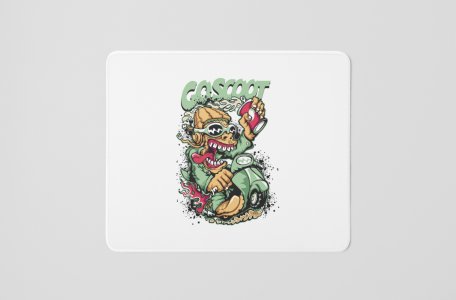 Coscoot, Man Riding Scooty (BG Green) - Printed Animated Mousepads