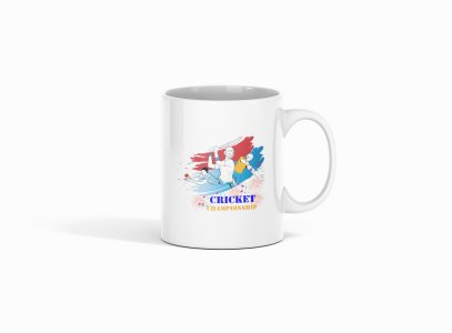 Cricket Championship Text In Blue And Yellow - Printed Coffee Mugs For Sports Lovers