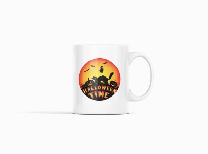 Halloween Time -Circle -Hunted House -Halloween Themed Printed Coffee Mugs