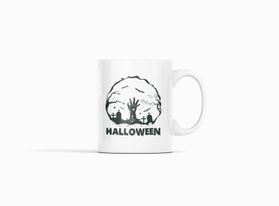 Halloween, graveyard, (BG white) -Halloween Themed Printed Coffee Mugs