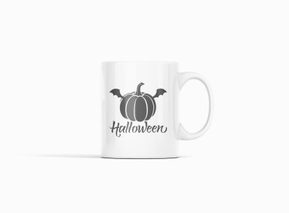 Halloween Black text -Pumpkin With Wings -Halloween Themed Printed Coffee Mugs