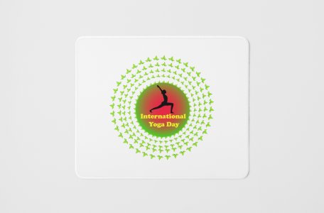 International, surrounded green leaves - yoga themed mousepads