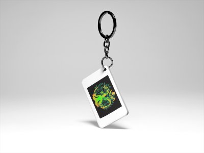 A Man's Shadow Is Sitting In front Of Om Symbol, (BG Green) - Printed Acrylic Keychains(Pack Of 2)