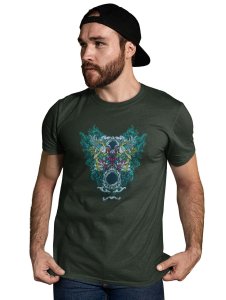 Outlams - Round Neck Tshirt Green Round Neck Cotton Half Sleeved T-Shirt with Printed Graphics