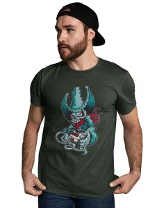 Demon- The Gamer Green Round Neck Cotton Half Sleeved T-Shirt with Printed Graphics