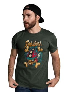 Ride Loose, (BG Yellow) Green Round Neck Cotton Half Sleeved T-Shirt with Printed Graphics