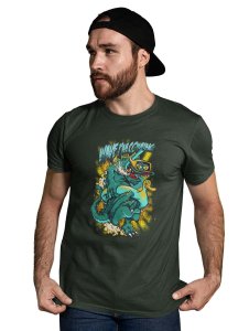 The Wave Monster Graphic Printed Green Cotton Round Neck Half Sleeves Tshirt