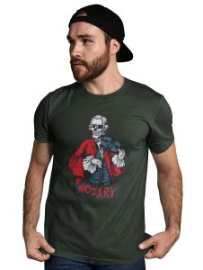 Mozart- The Composer Green Round Neck Cotton Half Sleeved T-Shirt with Printed Graphics
