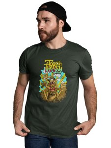 High Jump Kangaroo Green Round Neck Cotton Half Sleeved T-Shirt with Printed Graphics