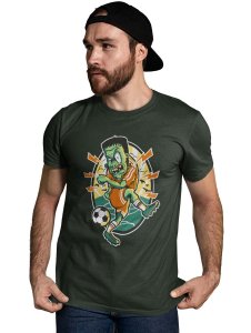 Frankinston's Soccer Green Round Neck Cotton Half Sleeved T-Shirt with Printed Graphics