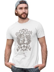 The Royal Eagle White Round Neck Cotton Half Sleeved T-Shirt with Printed Graphics