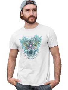 Mirror Monster White Round Neck Cotton Half Sleeved T-Shirt with Printed Graphics