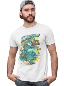 The Wave Monster Graphic Printed White Cotton Round Neck Half Sleeves Tshirt