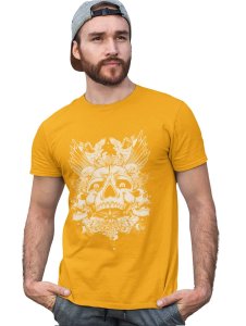 The Strange Craniums Yellow Round Neck Cotton Half Sleeved T-Shirt with Printed Graphics