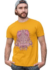 The Power Of Karma Yellow Round Neck Cotton Half Sleeved T-Shirt with Printed Graphics