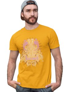 The Karma Yellow Round Neck Cotton Half Sleeved T-Shirt with Printed Graphics