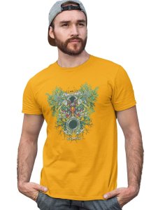 Mirror Monster Yellow Round Neck Cotton Half Sleeved T-Shirt with Printed Graphics