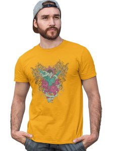 The Shooter And Roses Yellow Round Neck Cotton Half Sleeved T-Shirt with Printed Graphics