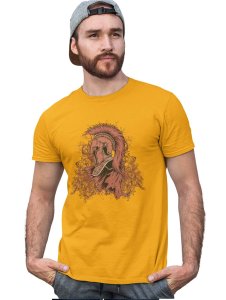 The Knight Yellow Round Neck Cotton Half Sleeved T-Shirt with Printed Graphics