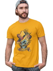 Guilty Parties Yellow Round Neck Cotton Half Sleeved T-Shirt with Printed Graphics