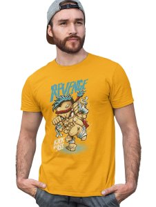 Revenge Yellow Round Neck Cotton Half Sleeved T-Shirt with Printed Graphics