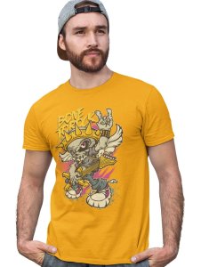 Bone To Rock Yellow Round Neck Cotton Half Sleeved T-Shirt with Printed Graphics