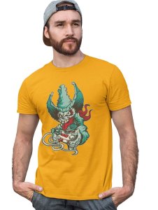 Demon- The Gamer Yellow Round Neck Cotton Half Sleeved T-Shirt with Printed Graphics