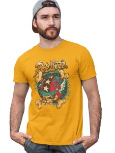 Ride Loose, (BG Yellow) Yellow Round Neck Cotton Half Sleeved T-Shirt with Printed Graphics
