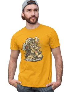 Demon- The Rider Yellow Round Neck Cotton Half Sleeved T-Shirt with Printed Graphics