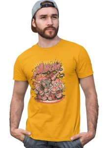 The Monster Bowling Yellow Round Neck Cotton Half Sleeved T-Shirt with Printed Graphics