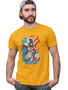 Uncle Sam Yellow Round Neck Cotton Half Sleeved T-Shirt with Printed Graphics