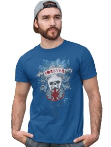 Forever Blue Round Neck Cotton Half Sleeved T-Shirt with Printed Graphics